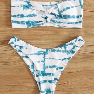 Tie dye knot high cut bikini swimsuit